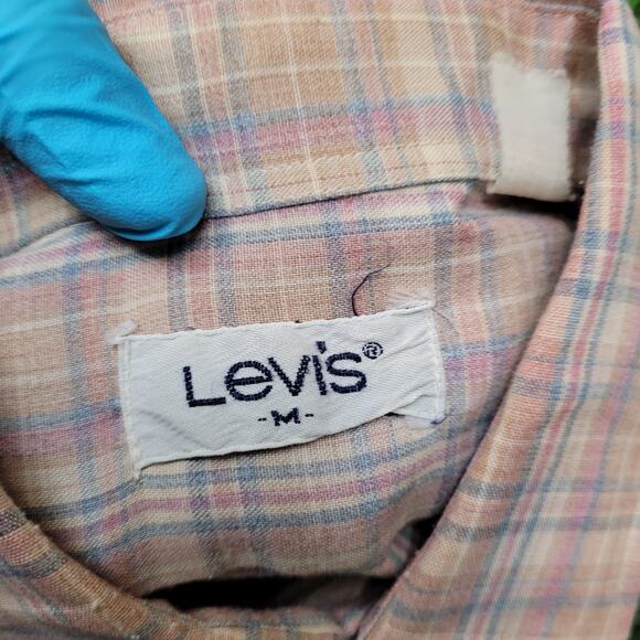 Vintage 70s Levi's Plaid Short Sleeve Shirt Mens Small (Tagged M) Pastel - Picture 6 of 7